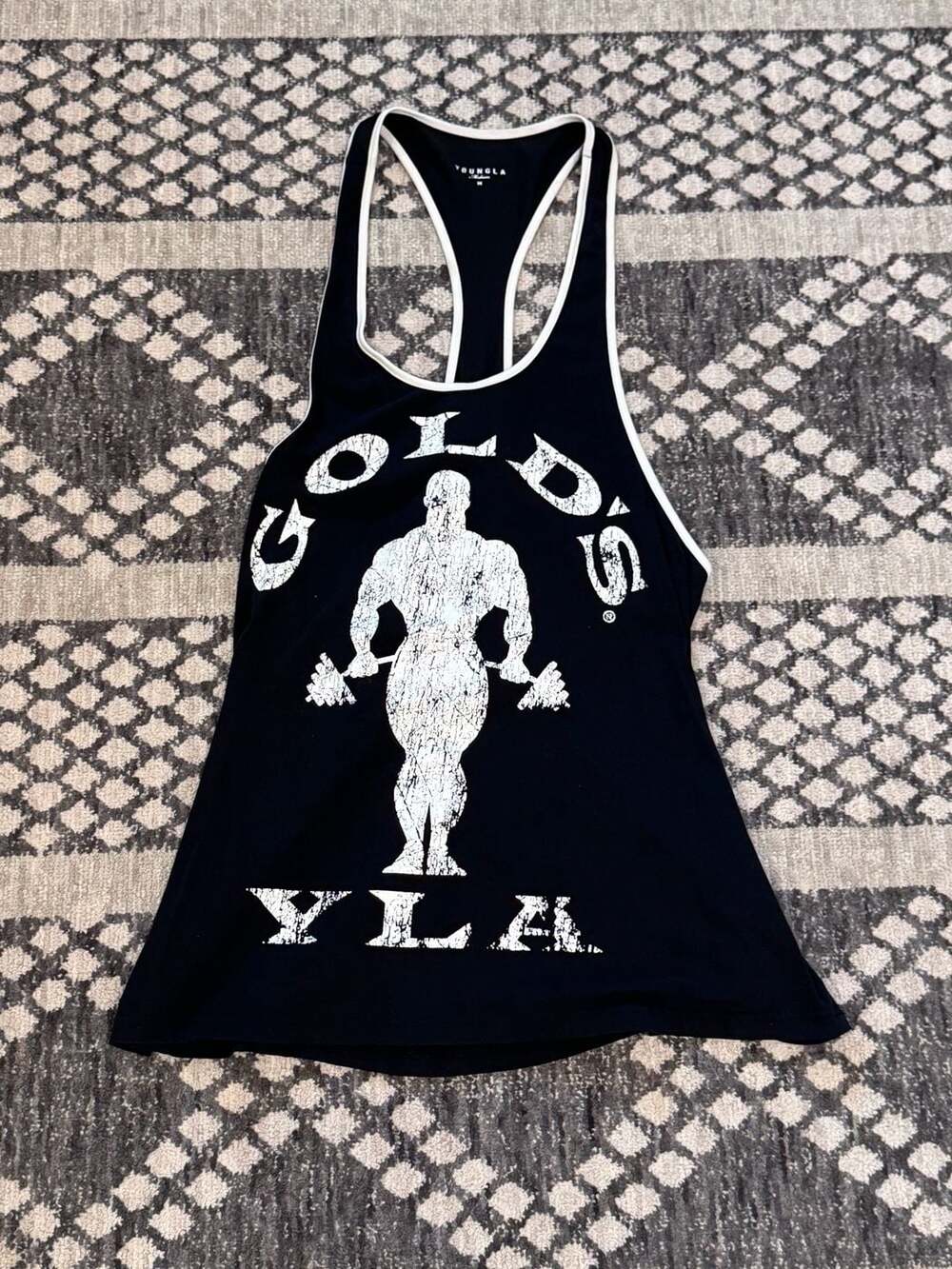 YoungLA Gold's Gym Tank Top Size M Black White Racerback Stringer